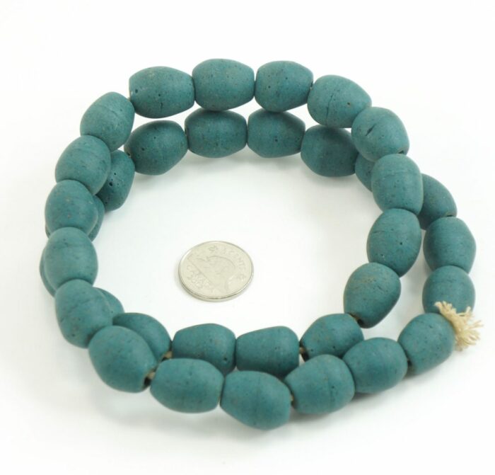Teal Football Recycled Glass Beads - Image 2