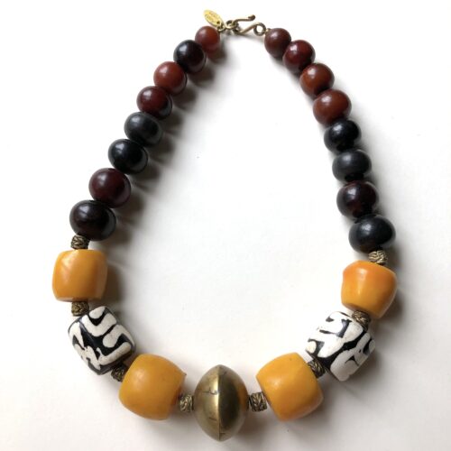 Batik Bone and Amber Necklace