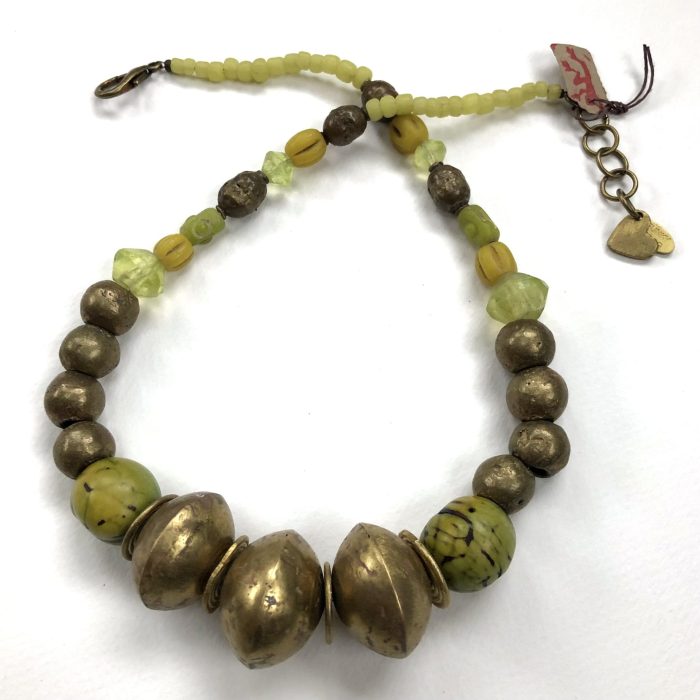 Green Glass and Brass Beads necklace