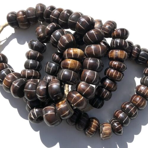 Dark Brown Bone Beads with Engraved Stripe