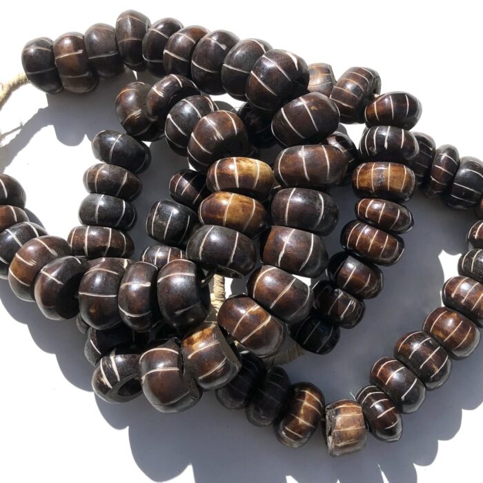 Dark Brown Bone Beads with Engraved Stripe
