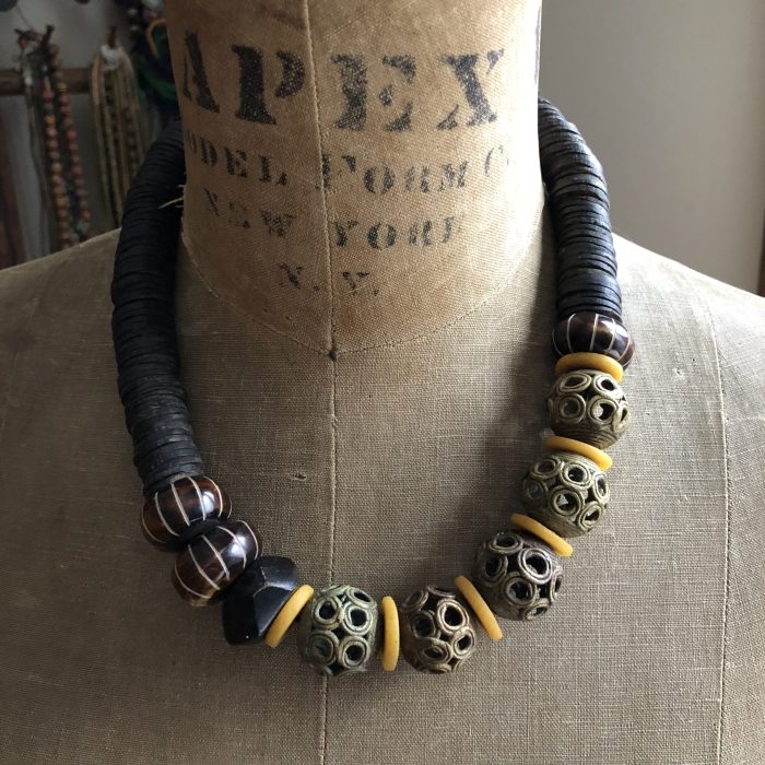 Brass, Coconut and Bone Necklace