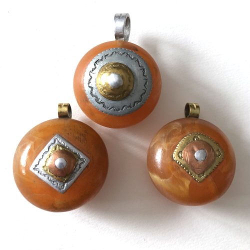 African Amber + Metal Pendant