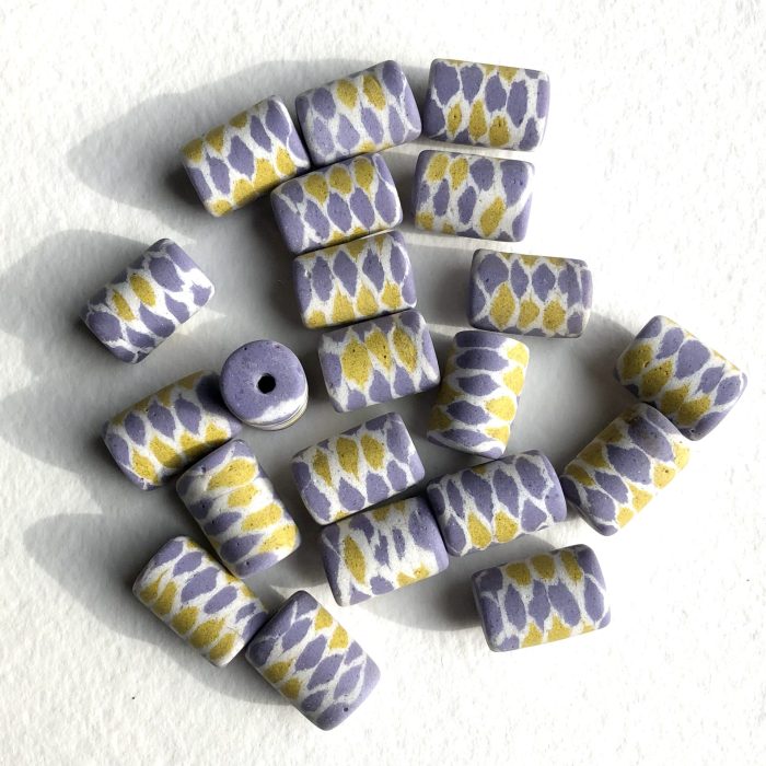 Yellow + Purple Tube Recycled Glass Beads