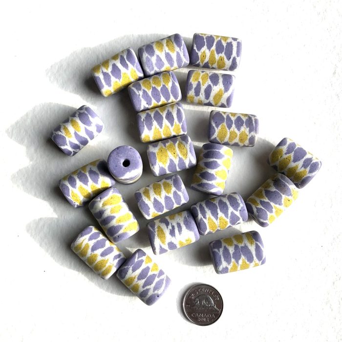 Yellow + Purple Tube Recycled Glass Beads