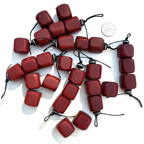 Red Cube African Amber Beads