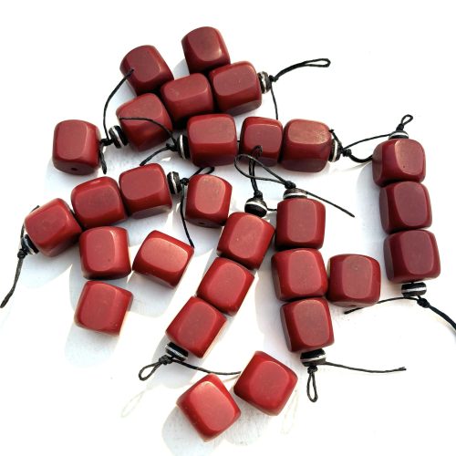 Red Cube African Amber Beads