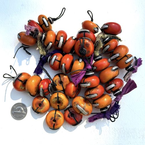 Morrocan Amber Beads with Silver inset