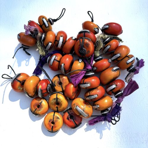 Morrocan Amber Beads with Silver inset